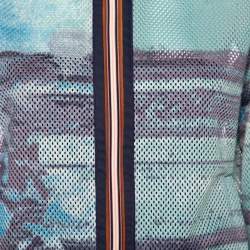 Prada Blue Abstract Print Perforated Zip Front Jacket L