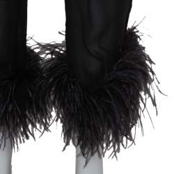 Prada Black Silk Feather Trim Detail Cropped Trousers S