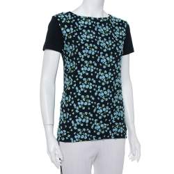 Pre Owned تي شيرت برادا تريكو أزرق كحلي أبليك مزين أكمام قصيرة مقاس صغير جدًا - إكس سمول