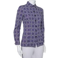 Prada Purple Printed Stretch Cotton Fitted Button Front Shirt S