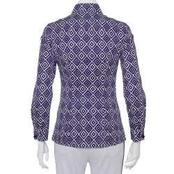 Prada Purple Printed Stretch Cotton Fitted Button Front Shirt S
