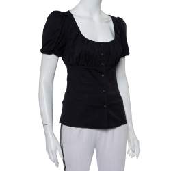 Prada Black Cotton Draped Scoop Neck Button Front Shirt S