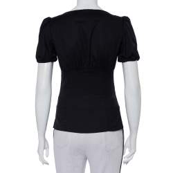 Prada Black Cotton Draped Scoop Neck Button Front Shirt S