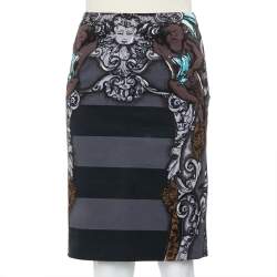 Pre Owned Prada Grey Cherub Printed Cotton Knee Length Skirt S