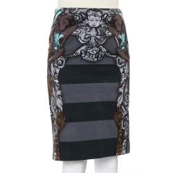 Pre Owned Prada Grey Cherub Printed Cotton Knee Length Skirt S