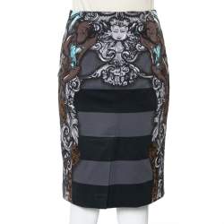Pre Owned Prada Grey Cherub Printed Cotton Knee Length Skirt S
