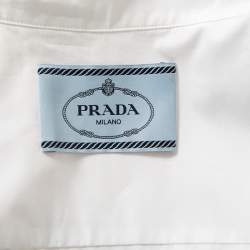 Pre Owned Prada White Cotton Triangle Logo Detail Button Front Shirt S