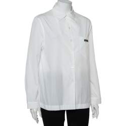 Pre Owned Prada White Cotton Triangle Logo Detail Button Front Shirt S