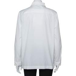 Pre Owned Prada White Cotton Triangle Logo Detail Button Front Shirt S