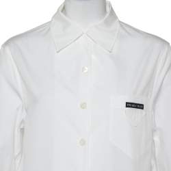 Pre Owned Prada White Cotton Triangle Logo Detail Button Front Shirt S