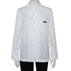 Pre Owned Prada White Cotton Triangle Logo Detail Button Front Shirt S