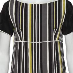 Prada Multicolor Striped Crepe Midi Dress M