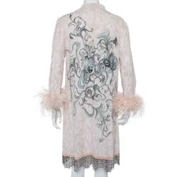 Prada Pink Printed Crepe Metal Hem & Feather Detail Sable Shift Dress M
