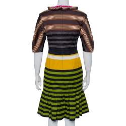 Prada Multicolor Striped Cotton Ruffled Midi Dress S