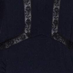 Prada Midnight Blue Crepe Lace Trim Midi Dress M