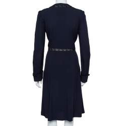 Prada Midnight Blue Crepe Lace Trim Midi Dress M