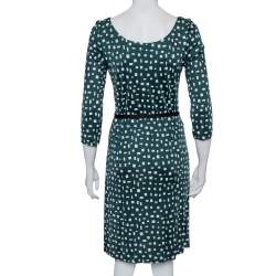 Prada Green Printed Silk Knit Belted Shift Dress M