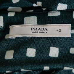Prada Green Printed Silk Knit Belted Shift Dress M