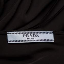 Prada Black Crepe Plisse Detail Sleeveless Belted Wrap Dress M