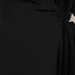 Prada Black Crepe Plisse Detail Sleeveless Belted Wrap Dress M