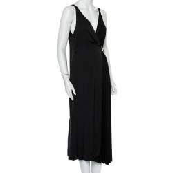 Prada Black Crepe Plisse Detail Sleeveless Belted Wrap Dress M
