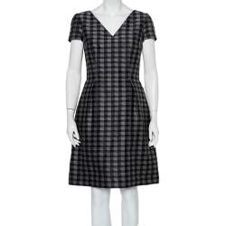 Prada Grey Checked Wool & Silk Blend A Line Dress M