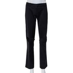 Prada Black Wool Pleated Knee Detail Tapered Leg Trousers M