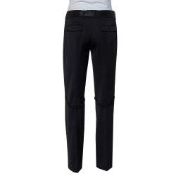 Prada Black Wool Pleated Knee Detail Tapered Leg Trousers M