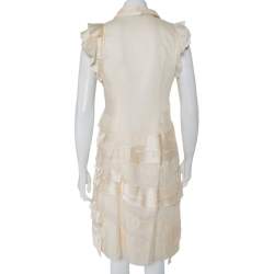مملوكة مسبقًا Prada Cream Silk Detachable Collar Detail Ruffled Shirt Dress M