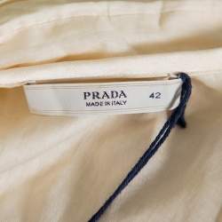 مملوكة مسبقًا Prada Cream Silk Detachable Collar Detail Ruffled Shirt Dress M