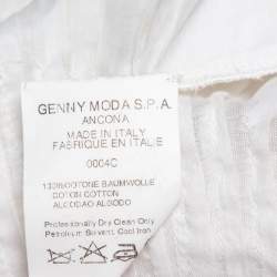 Prada Vintage White Cotton Contrast Trim Pleated Midi Skirt S