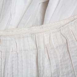 Prada Vintage White Cotton Contrast Trim Pleated Midi Skirt S