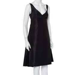 Prada Black Synthetic Sleeveless Faux Wrap Midi Dress L