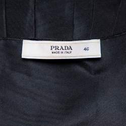 Prada Black Synthetic Sleeveless Faux Wrap Midi Dress L