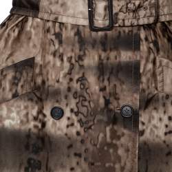 Prada Brown Animal Printed Synthetic Belted Double Breasted Trench Coat M