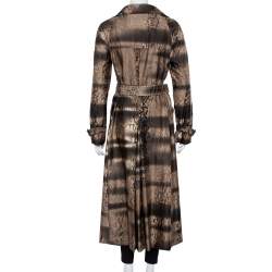 Prada Brown Animal Printed Synthetic Belted Double Breasted Trench Coat M