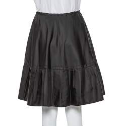 Prada Black Synthetic Pleated Detail Mini Skirt S