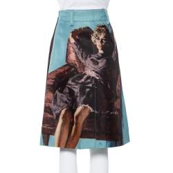 Prada Blue Abstract Printed Wool & Silk Knee Length Skirt S