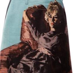 Prada Blue Abstract Printed Wool & Silk Knee Length Skirt S