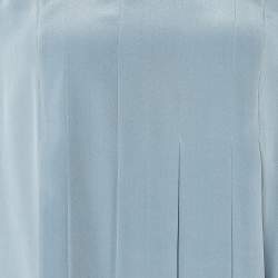 Pre Owned Prada Powder Blue Silk Sequin Embellished Trim Pleated Mini Dress M
