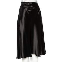 Prada Black Sateen Pleated Detail Knee Length Skirt M