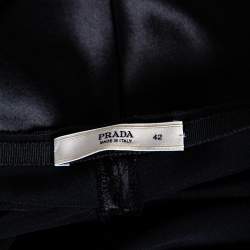 Prada Black Sateen Pleated Detail Knee Length Skirt M