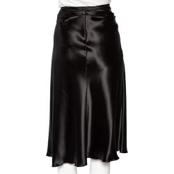 Prada Black Sateen Pleated Detail Knee Length Skirt M