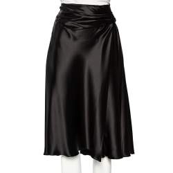 Prada Black Sateen Pleated Detail Knee Length Skirt M