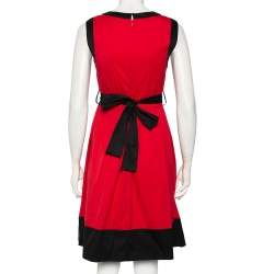 Prada Red & Black Cotton Belted Midi Dress M