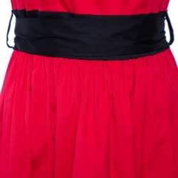 Prada Red & Black Cotton Belted Midi Dress M