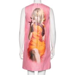 Prada Pink printed Faux Leather Sleeveless Shift Dress S