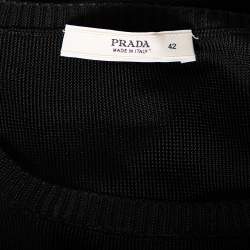 Prada Black Jersey Knit Ruffled Detail Long Sleeve Top M