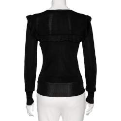 Prada Black Jersey Knit Ruffled Detail Long Sleeve Top M
