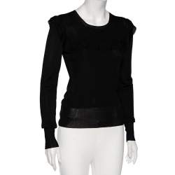Pre Owned Prada Black Jersey Knit Ruffled Detail Long Sleeve Top M